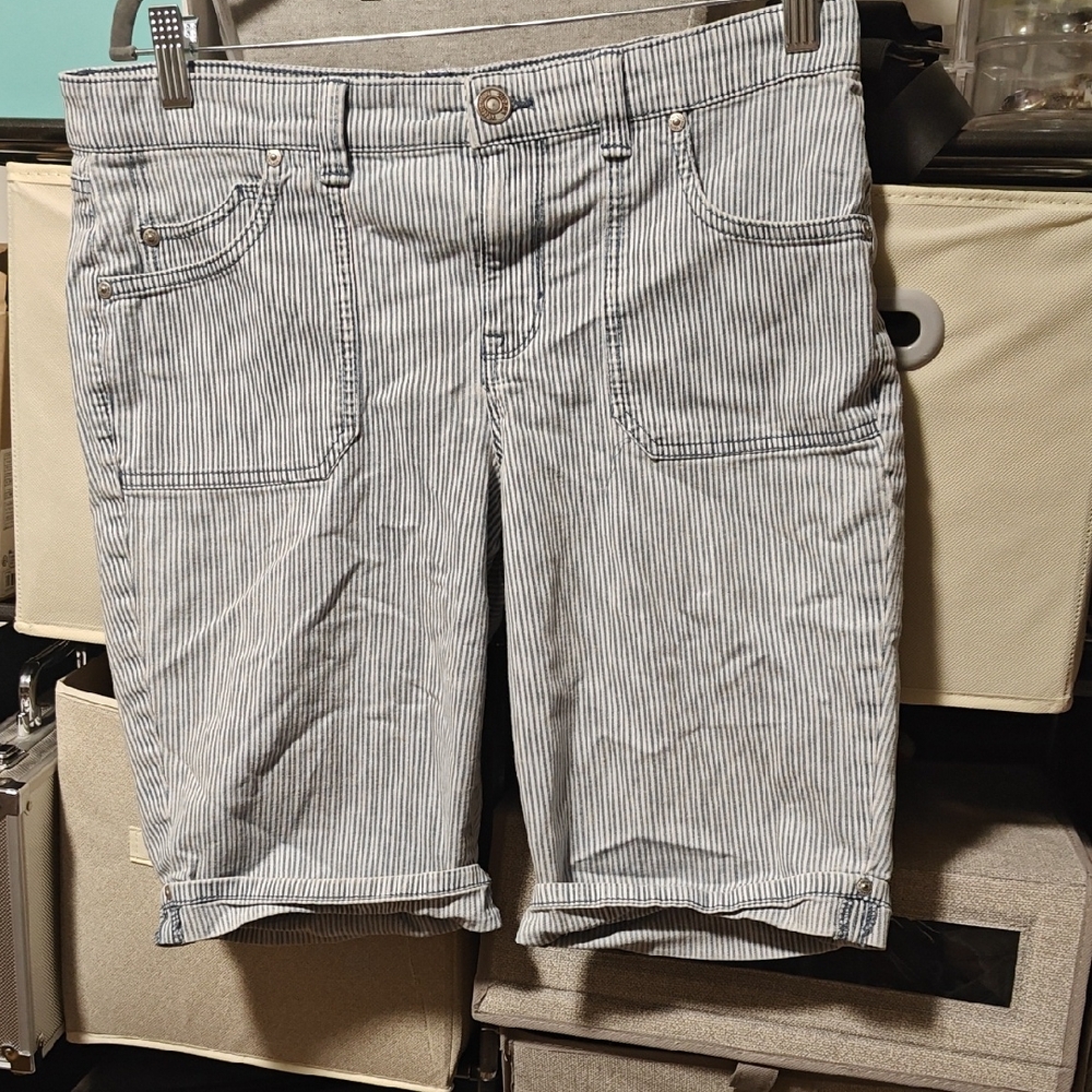 Gloria Vanderbilt Vintage Womens 6 Blue Striped Curvy Slimming Denim Shorts